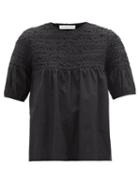 Ladies Beachwear Merlette - Orestes Smocked Cotton-poplin Top - Womens - Black