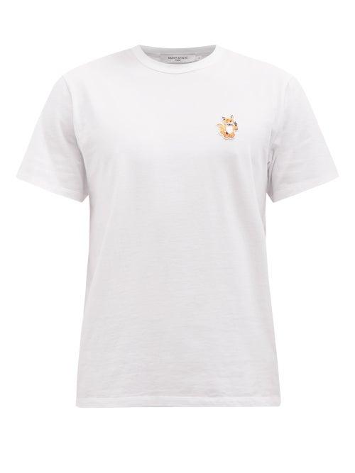 Maison Kitsun - All Right Fox-patch Cotton-jersey T-shirt - Mens - White