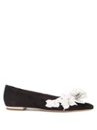 Matchesfashion.com Sophia Webster - Jumbo Lilico Floral Appliqu Suede Flats - Womens - Black White