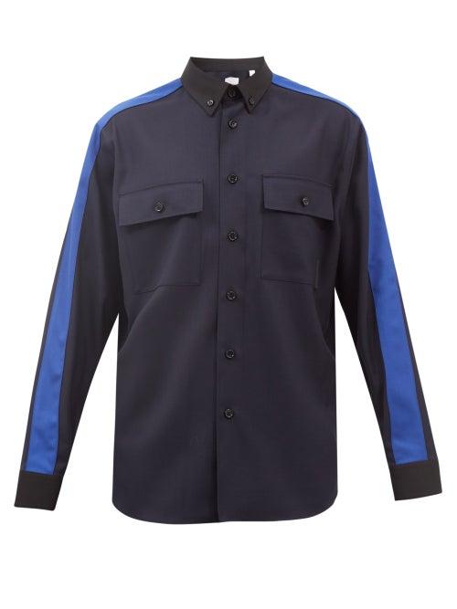 Burberry - Coby Striped-sleeve Wool-twill Shirt - Mens - Navy