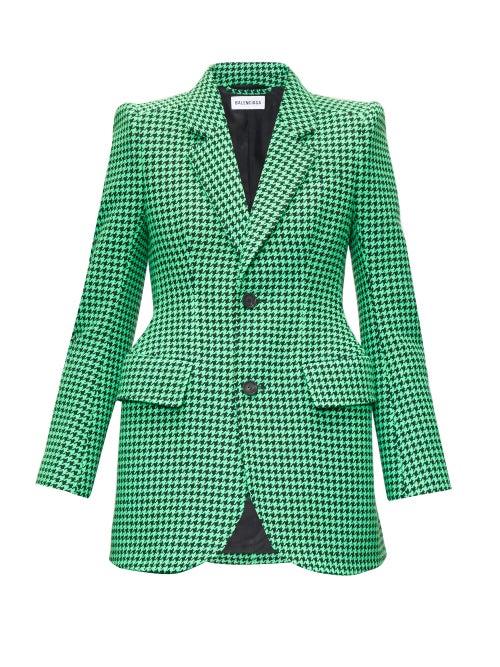 Matchesfashion.com Balenciaga - Hourglass Single-breasted Houndstooth Jacket - Womens - Green