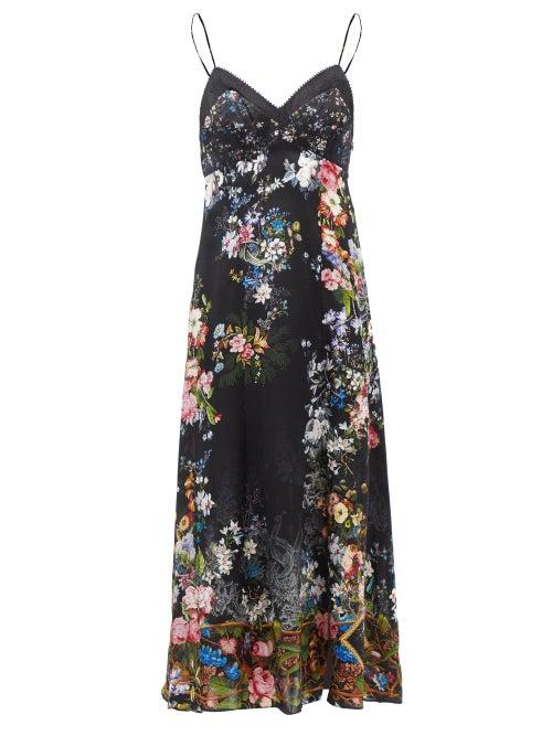 Camilla - From The Archives-print Silk-twill Slip Dress - Womens - Black Multi