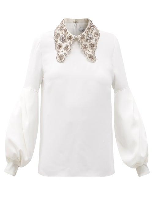 Matchesfashion.com Andrew Gn - Crystal-embellished Spearpoint-collar Crepe Blouse - Womens - White