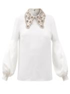 Matchesfashion.com Andrew Gn - Crystal-embellished Spearpoint-collar Crepe Blouse - Womens - White