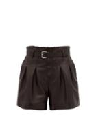 Matchesfashion.com Redvalentino - Belted High Rise Leather Shorts - Womens - Black
