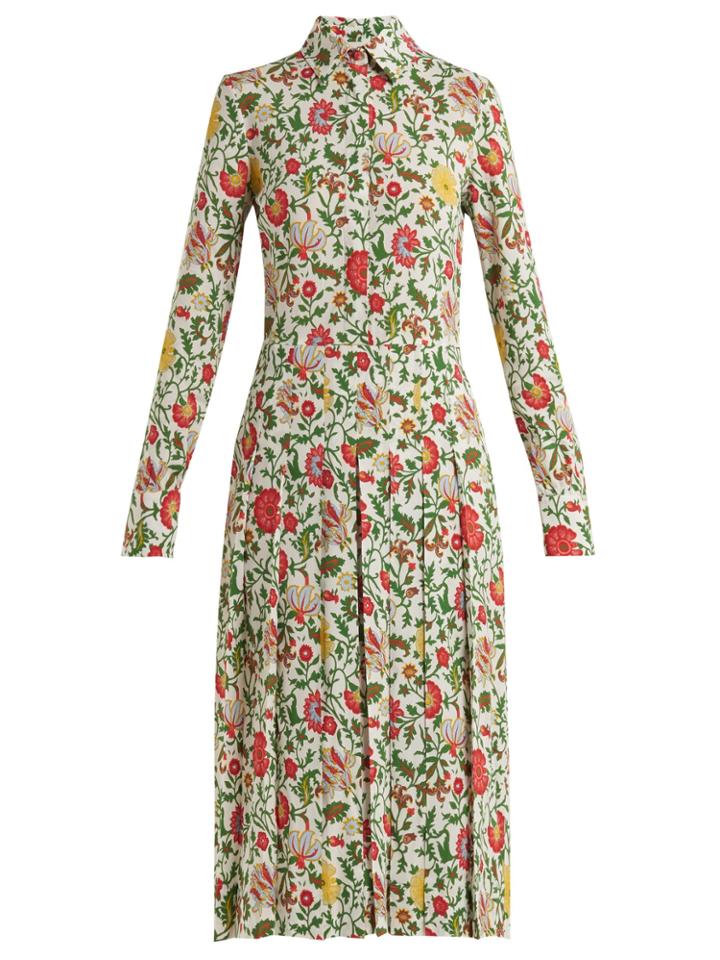 La Doublej Editions Chemisier Floral-print Pleated Shirtdress