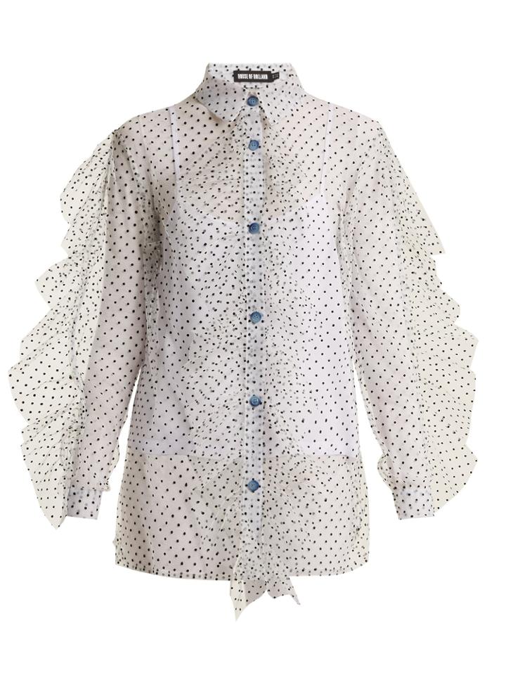 House Of Holland Polka-dot Ruffled Sheer-tulle Shirt