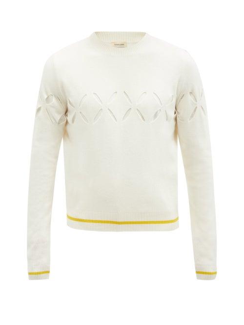 Stefan Cooke - Striped Cutout Wool Sweater - Mens - Ivory