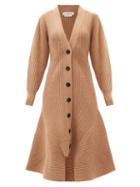 Matchesfashion.com Alexander Mcqueen - Peplum-hem Wool-blend Longline Cardigan - Womens - Camel