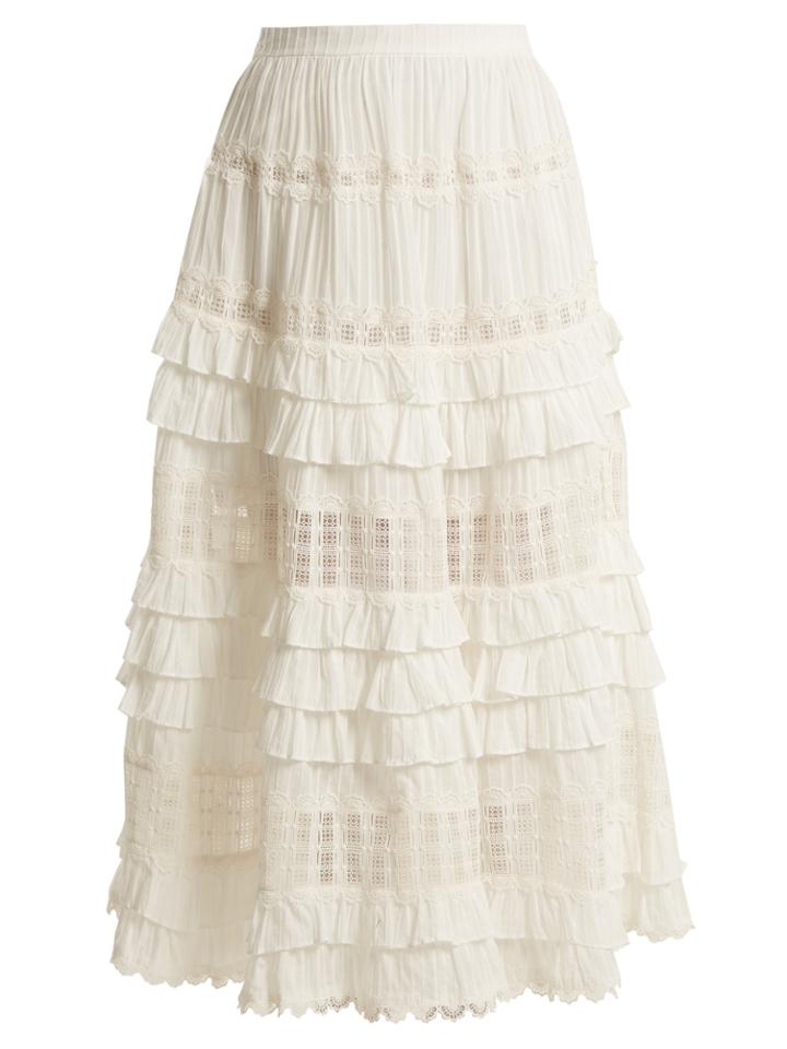 Zimmermann Corsair Lace And Ruffle-trimmed Cotton Skirt
