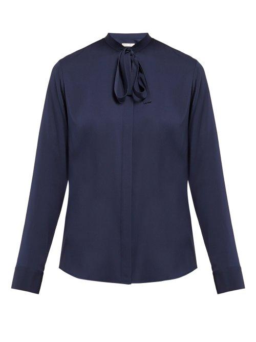 Matchesfashion.com The Row - Tipet Tie Neck Silk Blend Blouse - Womens - Navy