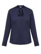 Matchesfashion.com The Row - Tipet Tie Neck Silk Blend Blouse - Womens - Navy