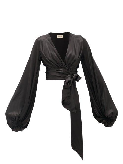 Matchesfashion.com Alexandre Vauthier - Balloon-sleeve Silk-blend Satin Wrap Top - Womens - Black