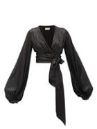 Matchesfashion.com Alexandre Vauthier - Balloon-sleeve Silk-blend Satin Wrap Top - Womens - Black