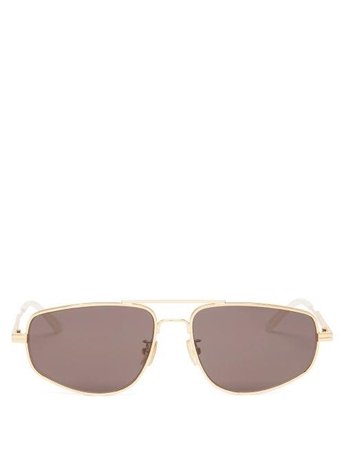 Bottega Veneta - Classic Aviator Metal Sunglasses - Womens - Gold