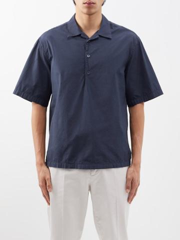 Barena Venezia - Camicia Mola Quarter-button Cotton-poplin Shirt - Mens - Navy