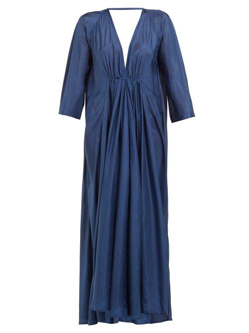 Matchesfashion.com Kalita - Gathered Silk Habotai Maxi Dress - Womens - Navy