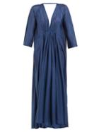 Matchesfashion.com Kalita - Gathered Silk Habotai Maxi Dress - Womens - Navy