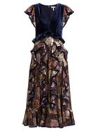 Matchesfashion.com Rebecca Taylor - Contrast Panel Fil Coup Velvet Dress - Womens - Pink Multi