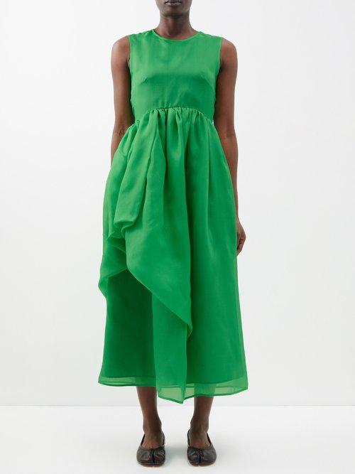 Cecilie Bahnsen - Fang Tundra Cutout Back Silk-organza Dress - Womens - Bright Green