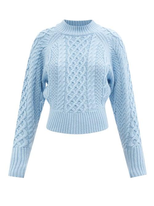 Ladies Rtw Emilia Wickstead - Emory Cable-knit Wool Sweater - Womens - Light Blue