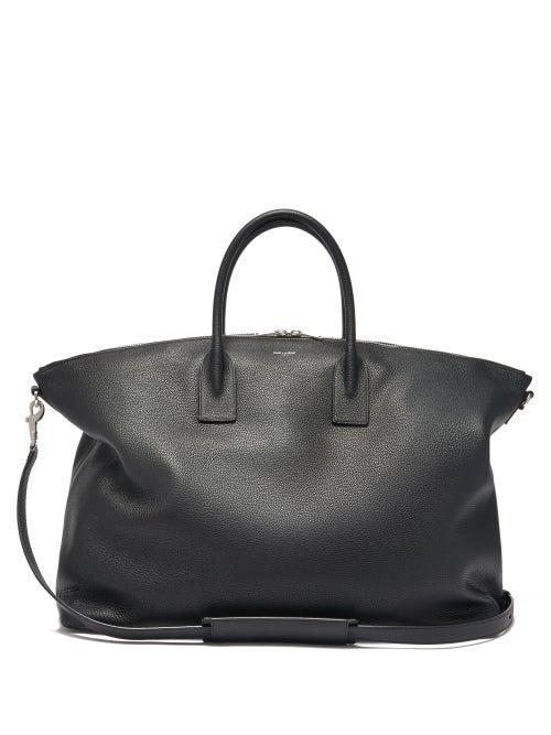Matchesfashion.com Saint Laurent - Logo-print Grained-leather Holdall - Mens - Black