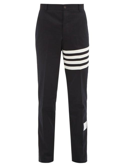 Matchesfashion.com Thom Browne - Striped Straight Leg Cotton Chino Trousers - Mens - Navy