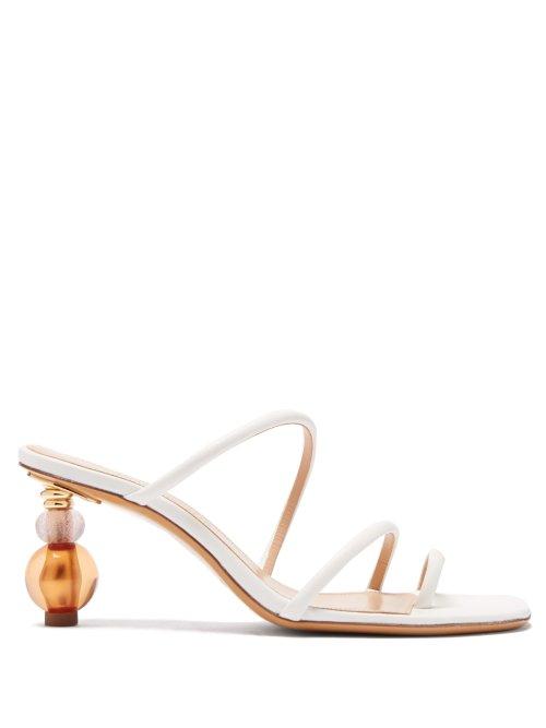 Matchesfashion.com Jacquemus - Noli Bead Heel Leather Sandals - Womens - White