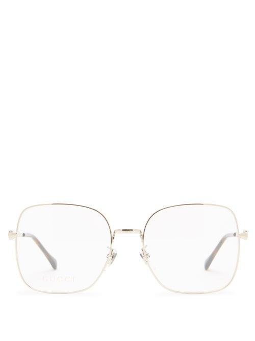 Ladies Accessories Gucci - Horsebit Square Metal Glasses - Womens - Gold
