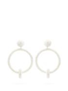 Matchesfashion.com Oscar De La Renta - Beaded Hoop Drop Clip On Earrings - Womens - White
