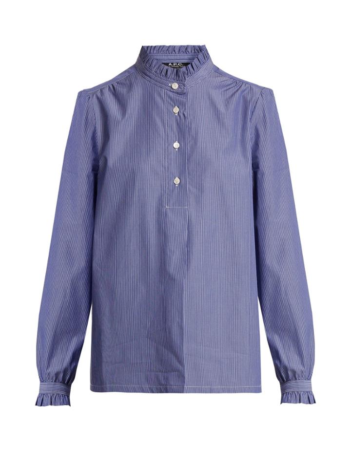 A.p.c. Saint Germain Ruffle-detailed Striped Cotton Shirt