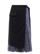 Sacai - Apron Striped Cotton-poplin Midi Skirt - Womens - Navy Stripe