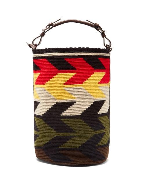 Matchesfashion.com Colville - Arrow Large Leather-trim Woven Bucket Bag - Womens - Red Multi