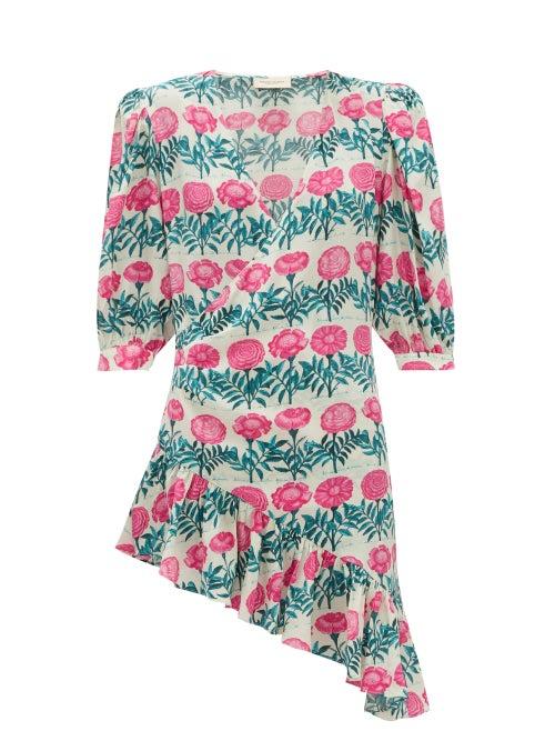 Matchesfashion.com Adriana Degreas - Flore Floral-print Silk-crepe Dress - Womens - Pink Print