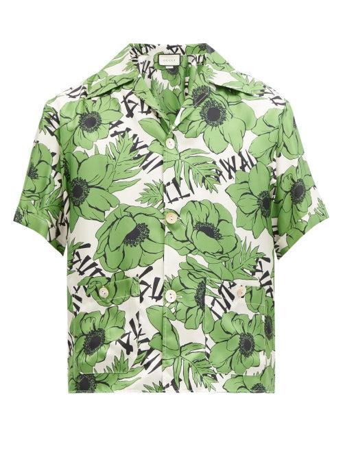 Matchesfashion.com Gucci - Cuban-collar Floral-print Silk Shirt - Mens - Green Multi