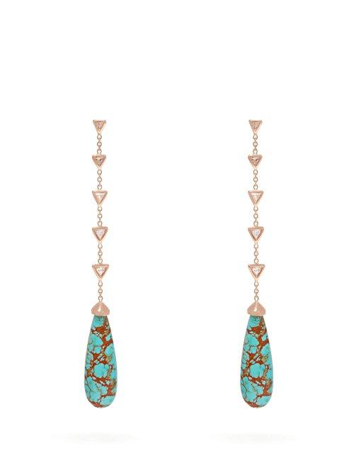 Matchesfashion.com Jacquie Aiche - Rose Gold, Diamond & Turquoise Earrings - Womens - Blue