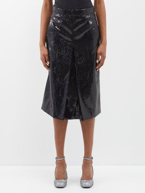 Shushu/tong - Sequinned Faux-leather Midi Skirt - Womens - Black