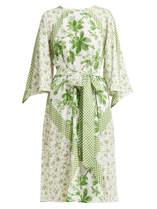 Matchesfashion.com D'ascoli - Fairfax Tie Waist Floral Print Silk Dress - Womens - Green Print