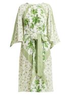 Matchesfashion.com D'ascoli - Fairfax Tie Waist Floral Print Silk Dress - Womens - Green Print