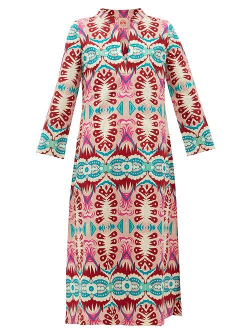 Matchesfashion.com Le Sirenuse, Positano - Giada Fishtail-print Cotton Kaftan - Womens - Pink Print