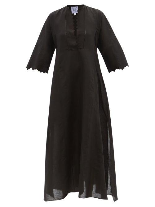Thierry Colson - Rachel Scallop-edge Cotton Maxi Dress - Womens - Black