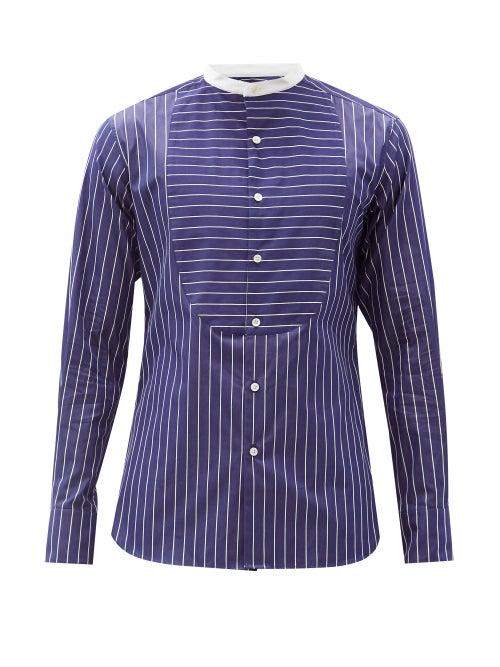 Matchesfashion.com Sbline - Bunny Tuxedo-bib Striped Cotton-poplin Shirt - Mens - Navy White
