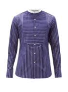 Matchesfashion.com Sbline - Bunny Tuxedo-bib Striped Cotton-poplin Shirt - Mens - Navy White