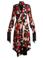 Matchesfashion.com Alexander Mcqueen - Butterfly Print Tassel Trim Silk Midi Dress - Womens - Red Multi
