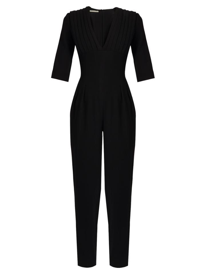 Emilia Wickstead Bela V-neck Wool-crepe Jumpsuit