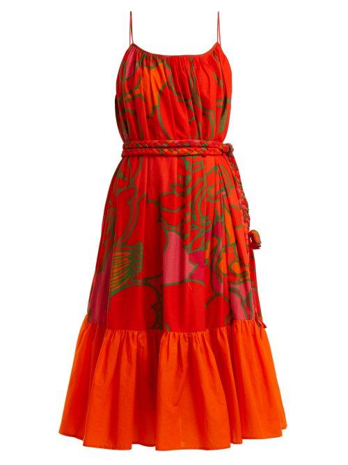 Matchesfashion.com Rhode Resort - Lea Floral Print Cotton Dress - Womens - Orange Print
