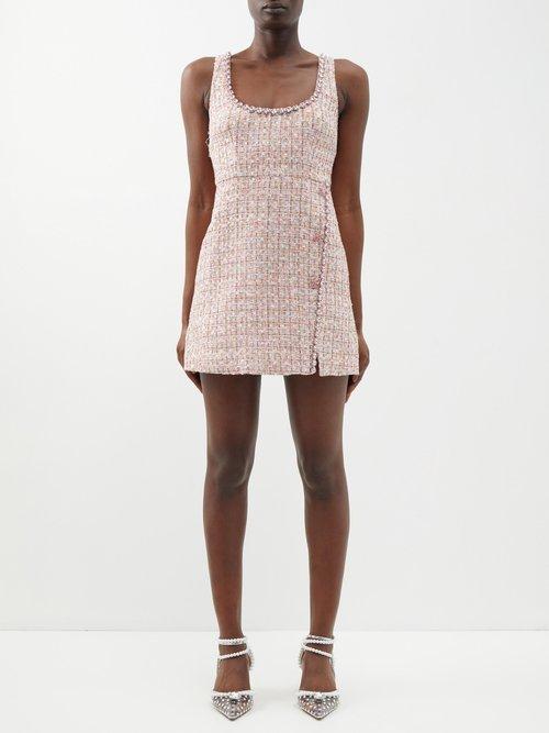 Self-portrait - Crystal-embellished Boucl-tweed Mini Dress - Womens - Light Pink