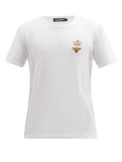 Matchesfashion.com Dolce & Gabbana - Bee-embroidered Cotton-jersey T-shirt - Mens - White