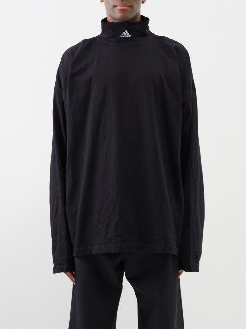 Balenciaga - Logo-embroidered Jersey Long-sleeved T-shirt - Mens - Black White