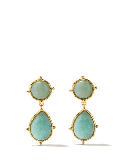 Matchesfashion.com Sylvia Toledano - 2 Pierres Dot Amazonite Clip Earrings - Womens - Blue Gold